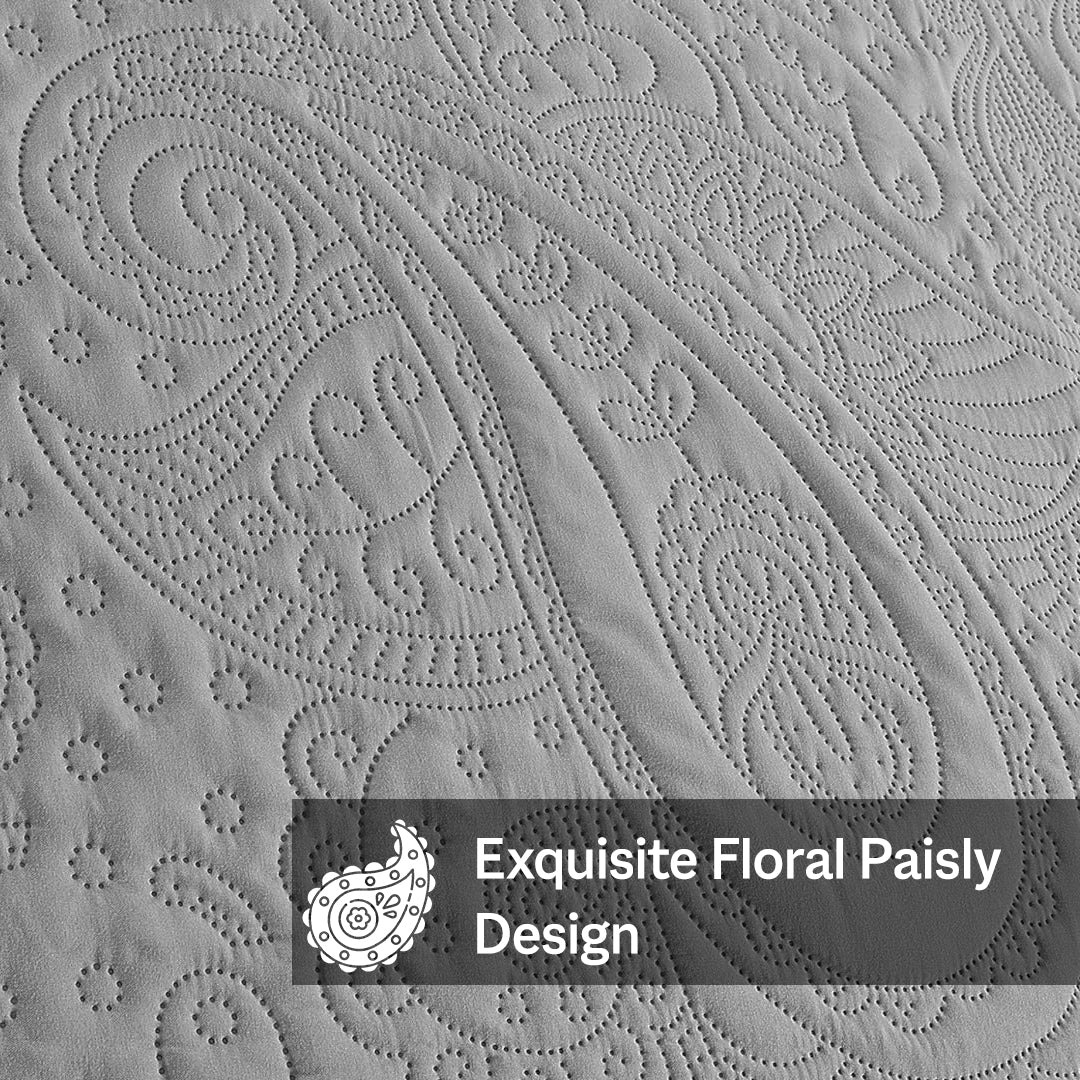 Floral - 3Pcs King Size Quilted Bedspread Set - Silver