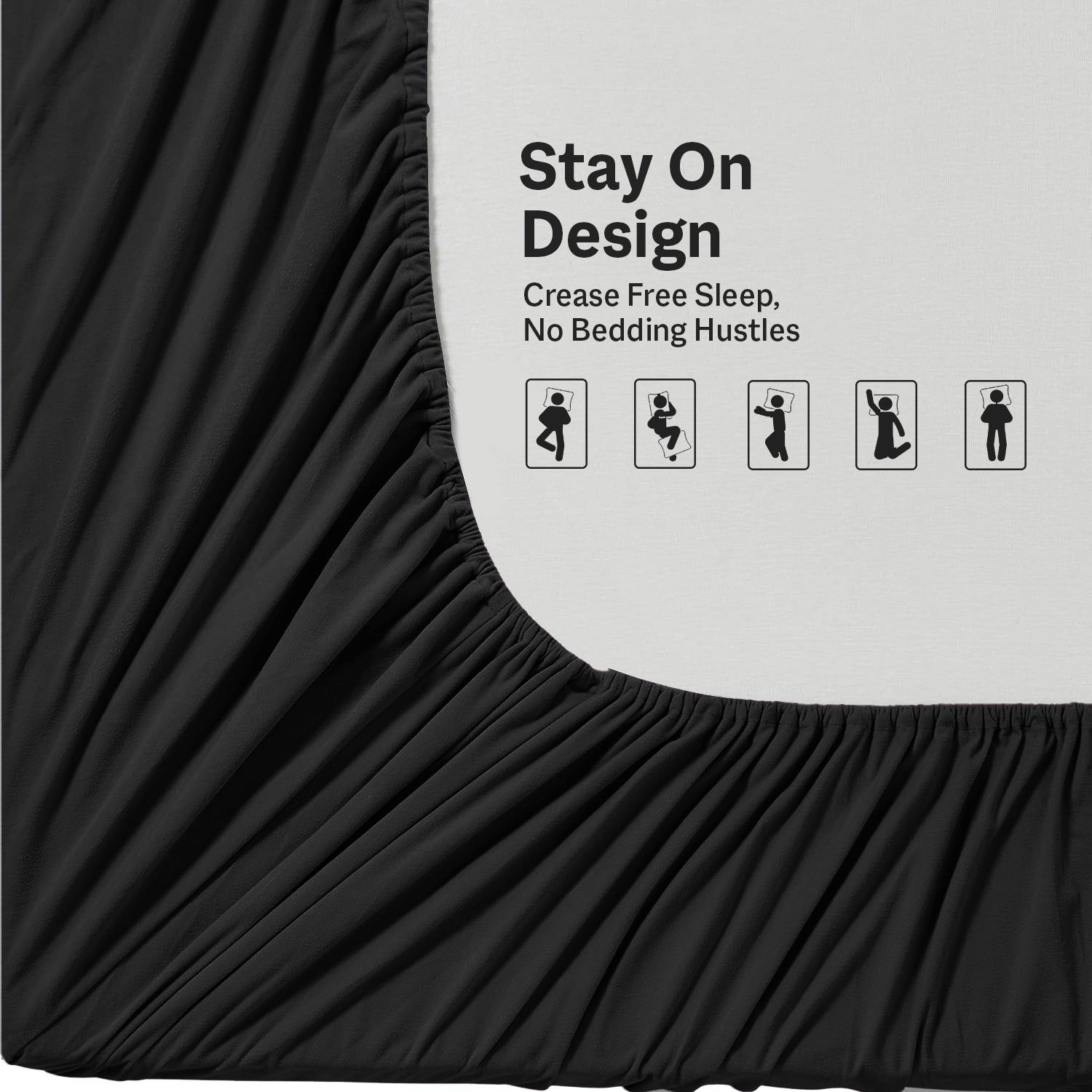 King Size Fitted Bed Sheet with Pillow Covers - Black