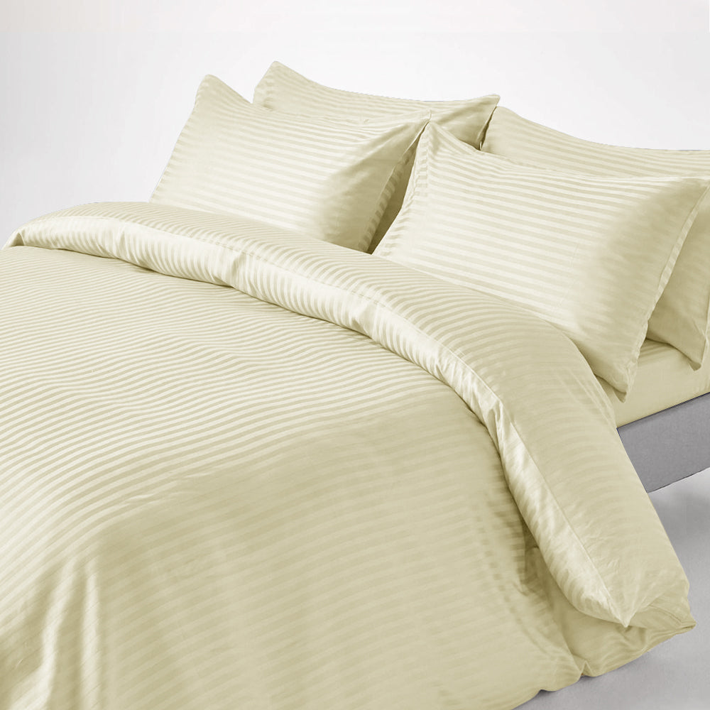 6Pcs Satin Stripes Duvet Cover Set - Off White