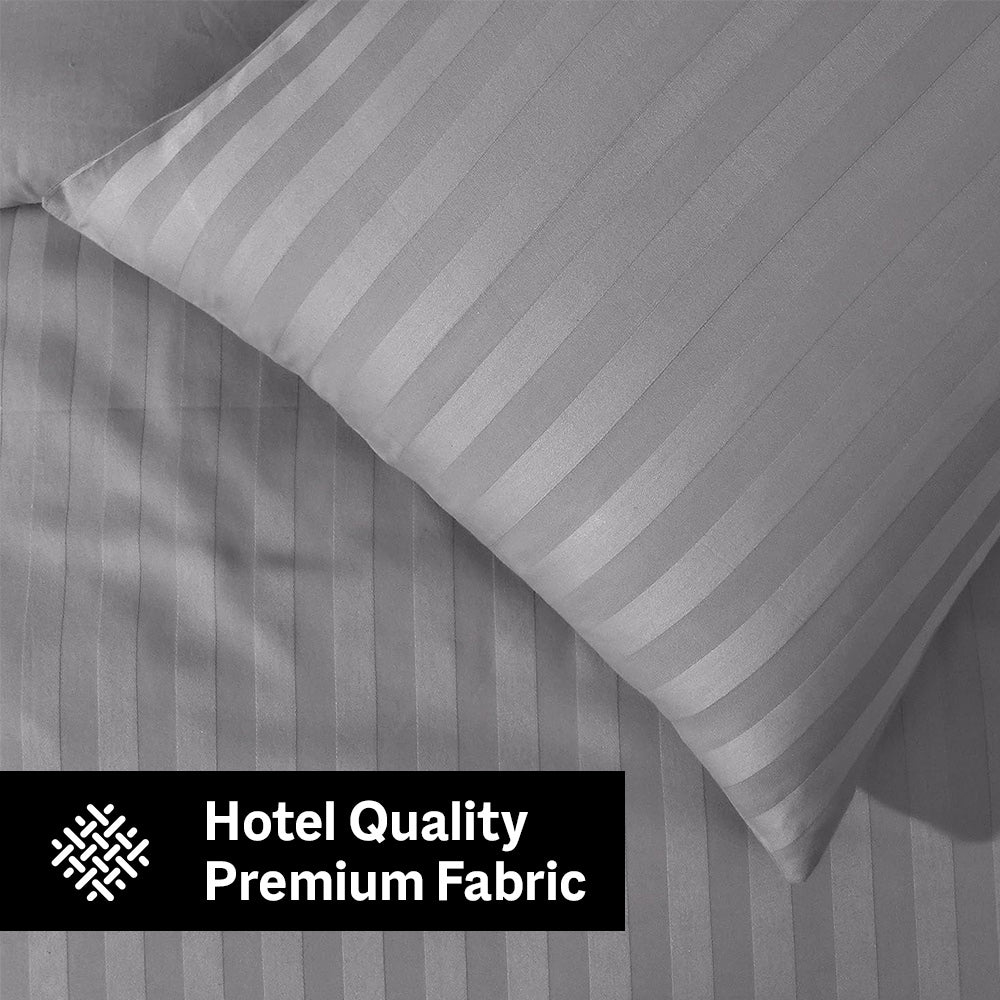 6Pcs Satin Stripes Duvet Cover Set - Silver