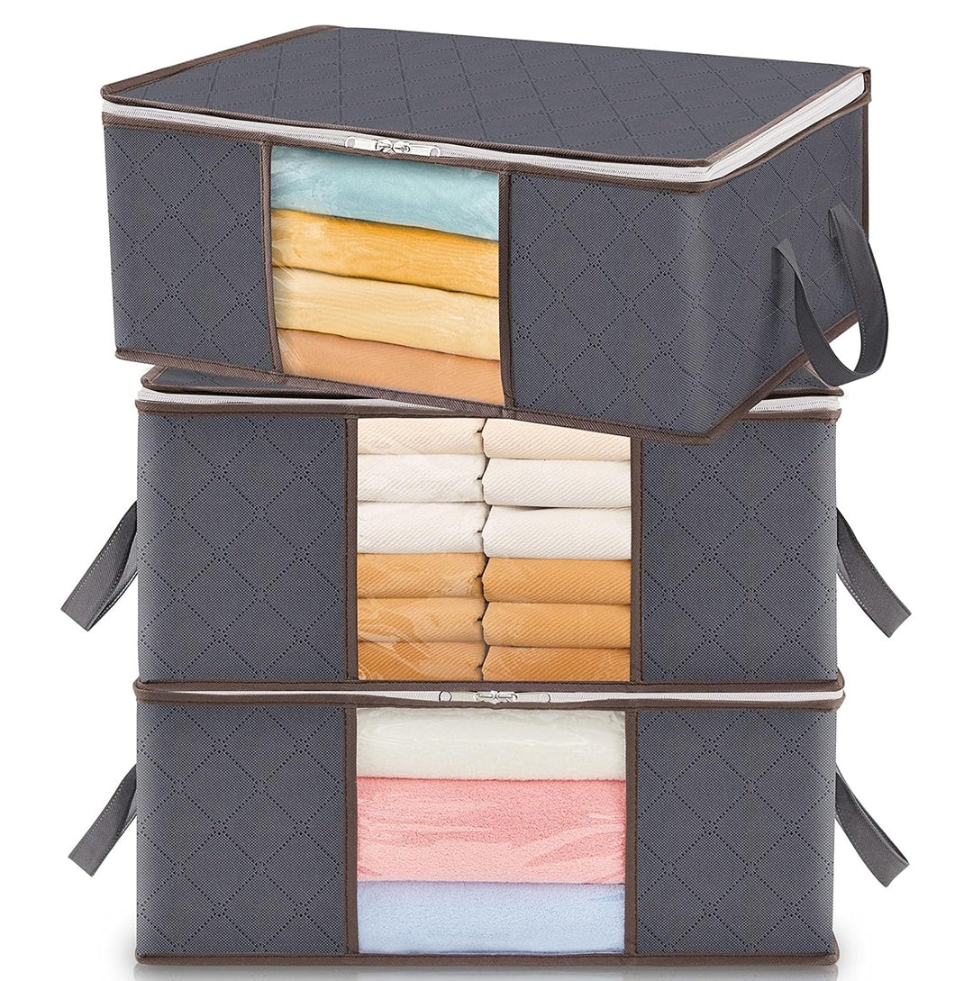 Pack of 3 -  35L Clothes Storage Bag Foldable Storage Boxes with Lids Underbed Wardrobe