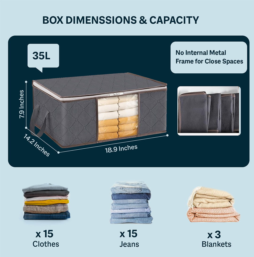 Pack of 3 -  35L Clothes Storage Bag Foldable Storage Boxes with Lids Underbed Wardrobe