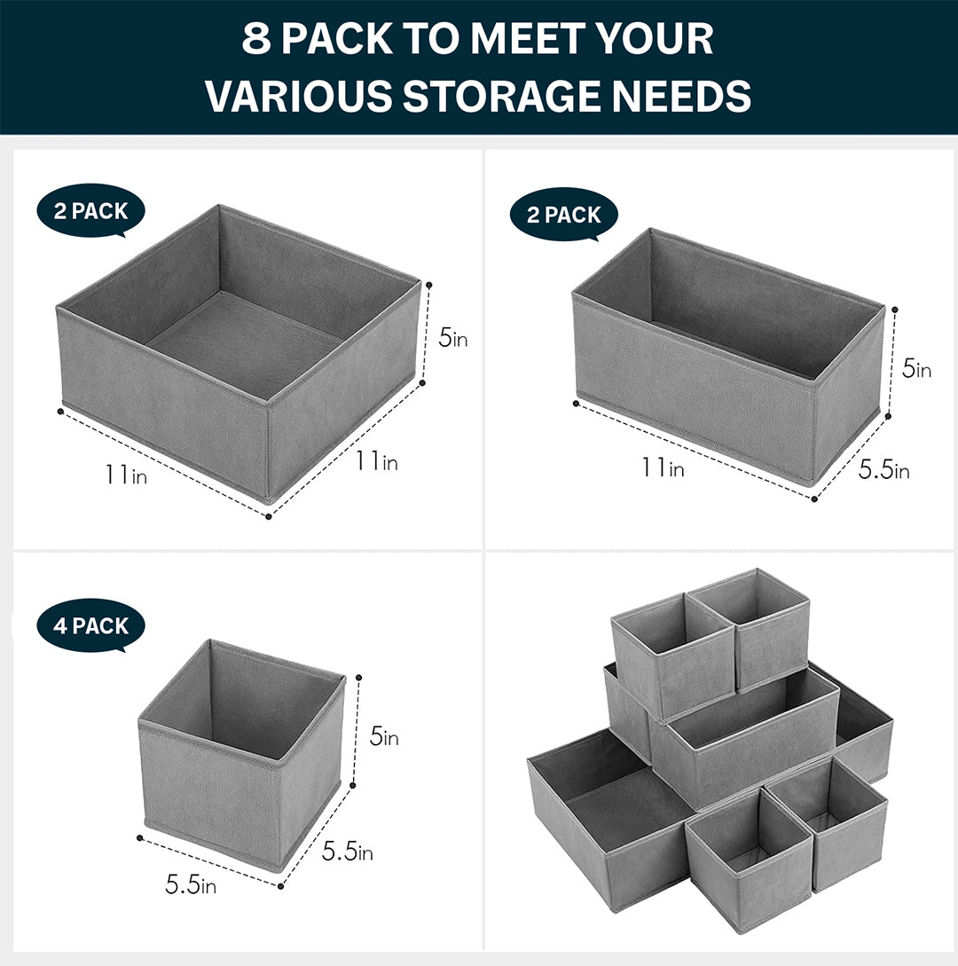 Pack of 8 - Storage Organiser Foldable Closet Organizer  & Storage Dresser Dividers for Clothes Socks & Scarves