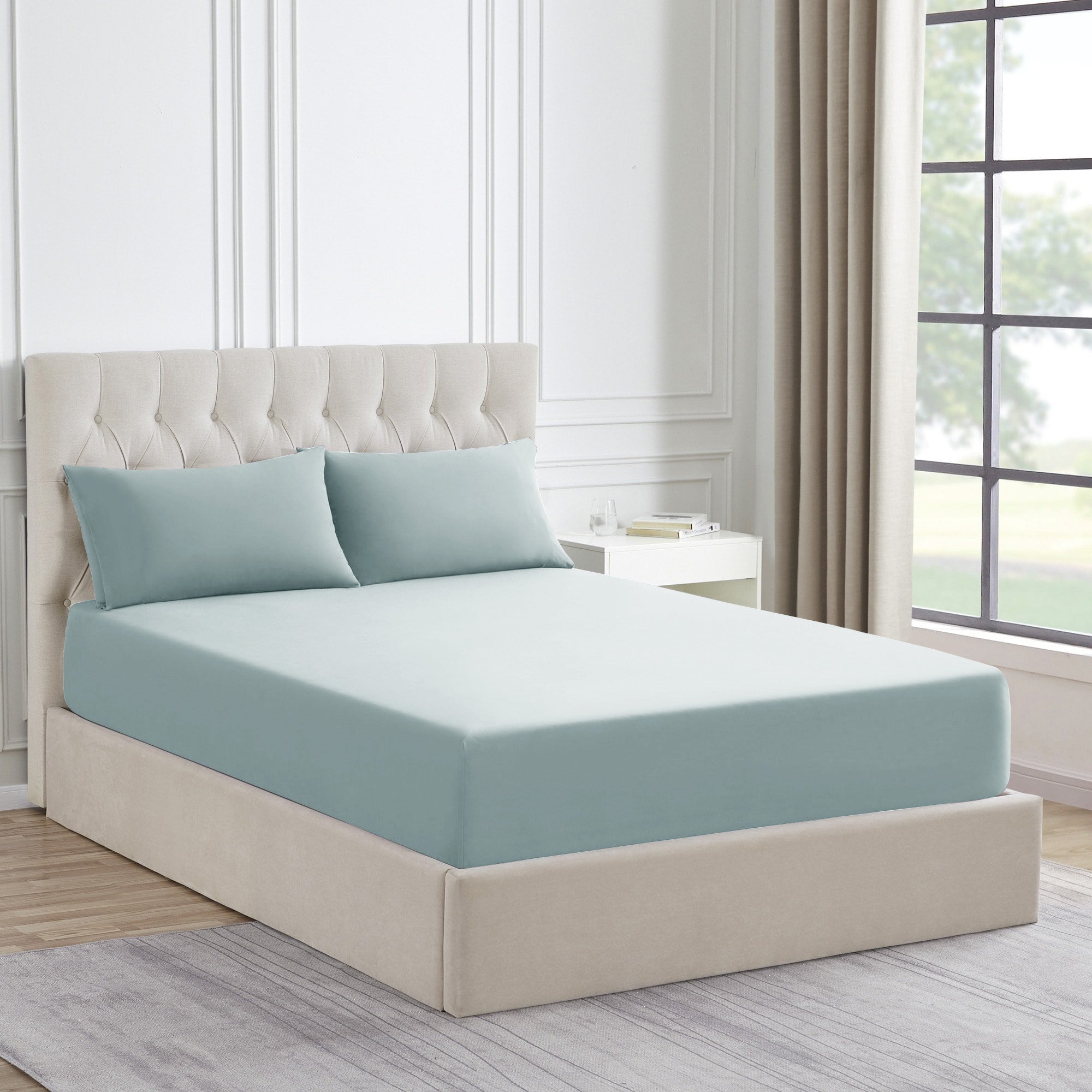 King Size Fitted Bed Sheet with Pillow Covers - Light Blue