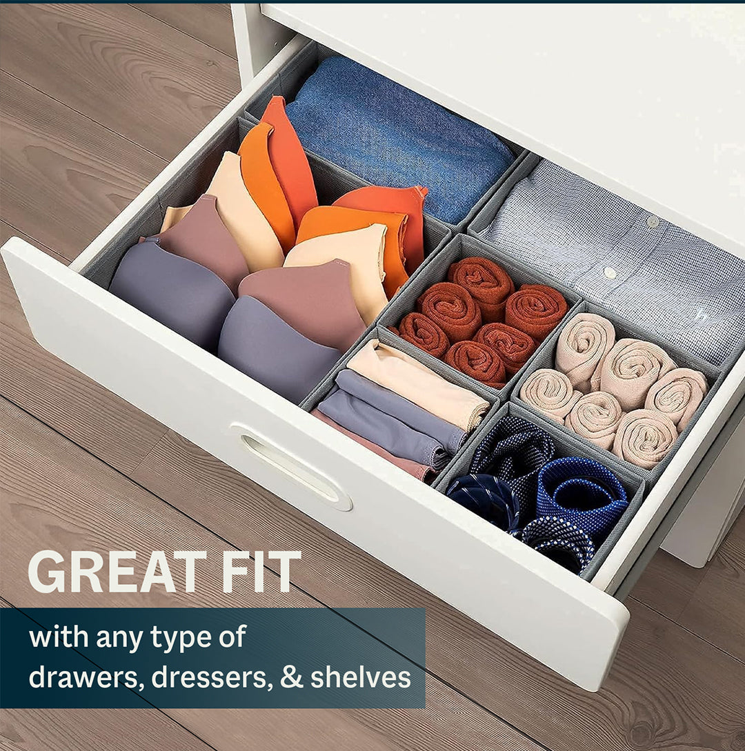 Pack of 8 - Storage Organiser Foldable Closet Organizer  & Storage Dresser Dividers for Clothes Socks & Scarves