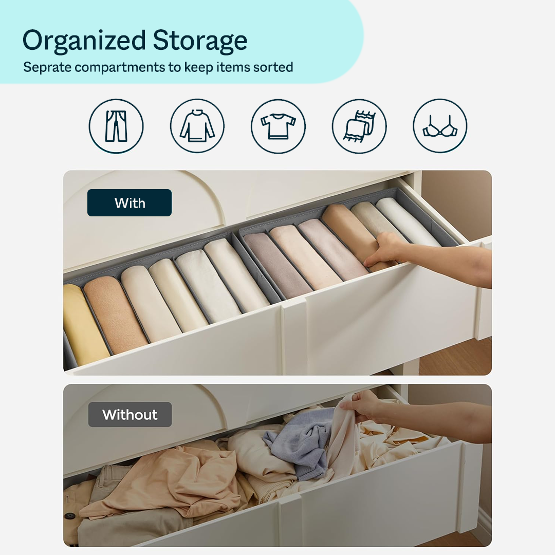 Pack of 3 -  Grid Style Cupboard Clothes Organizer Bag Foldable Storage Boxes with Lids Wardrobe