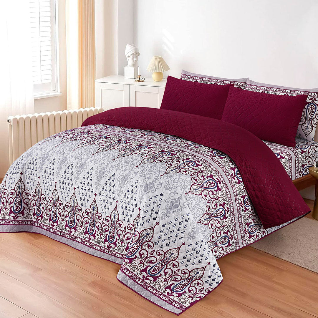 6Pcs Bed Sheet with Comforter & Pillow Cases - King Size  -  Damascus Maroon