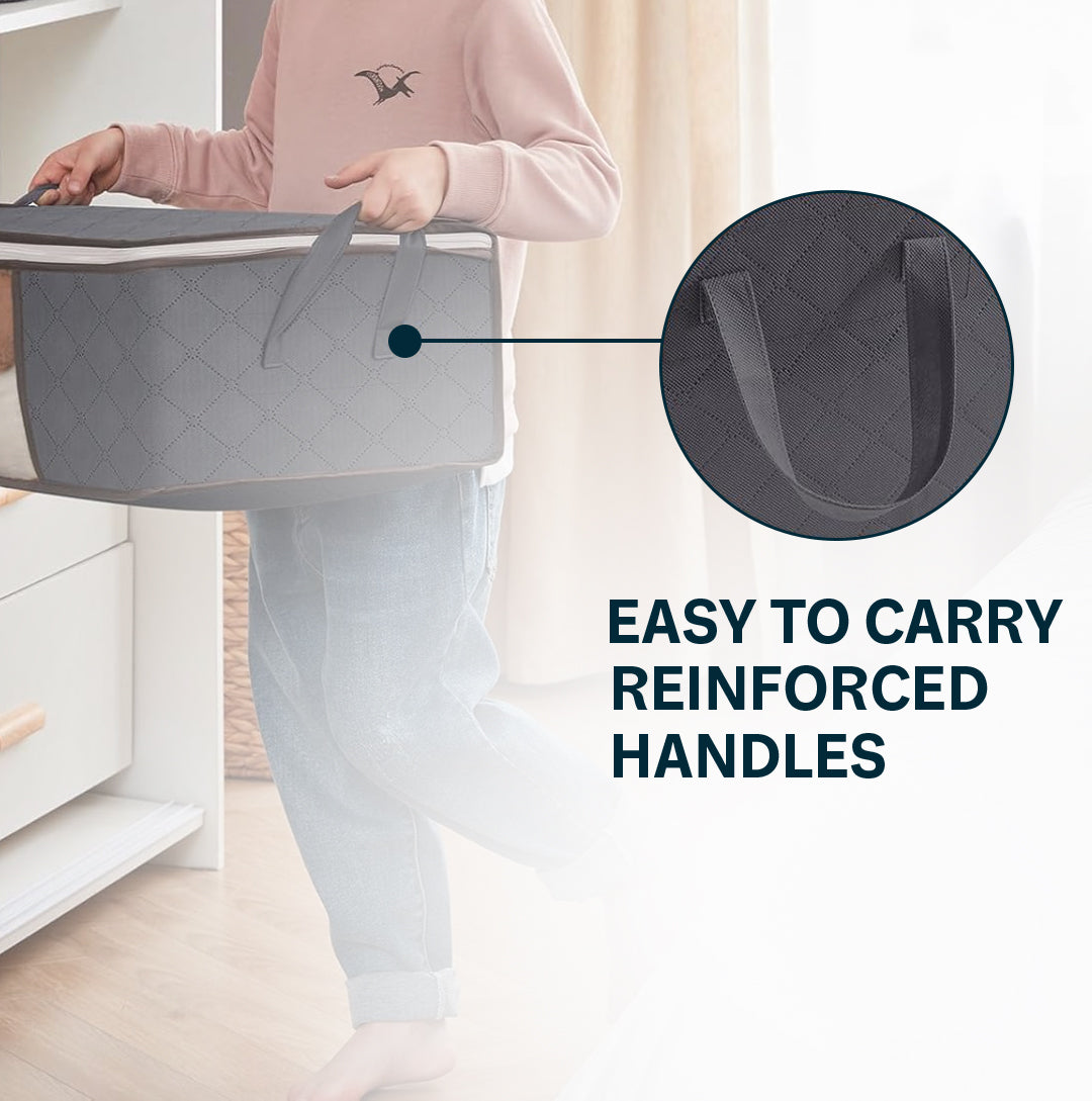 Pack of 3 -  35L Clothes Storage Bag Foldable Storage Boxes with Lids Underbed Wardrobe