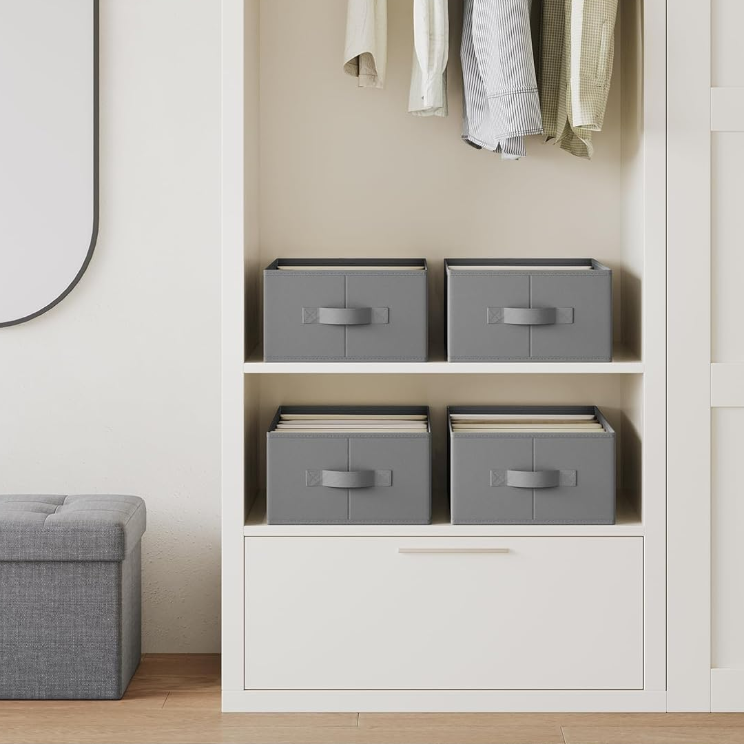 Pack of 3 -  Grid Style Cupboard Clothes Organizer Bag Foldable Storage Boxes with Lids Wardrobe