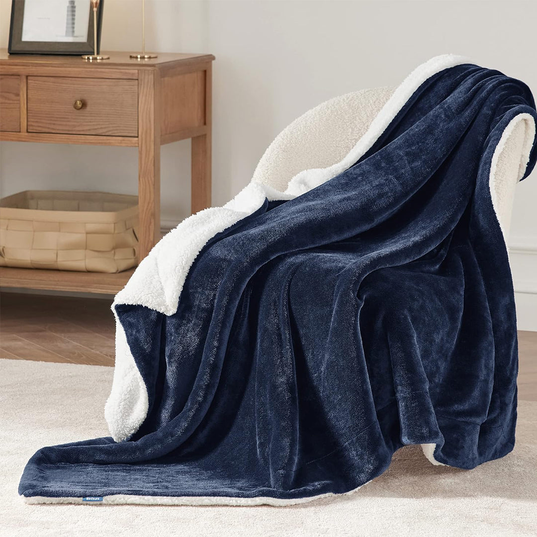 Sherpa Fleece Blanket - Double (220 x 230 cm) - Navy