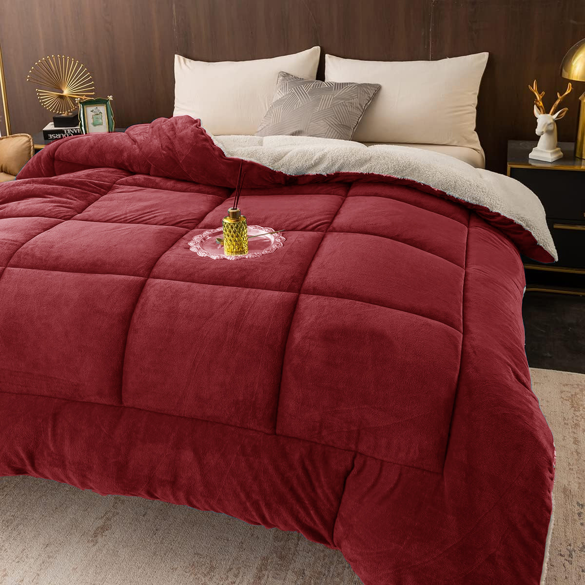 Maroon - Sherpa Fleece Comforter – King Size (220 x 230 cm)