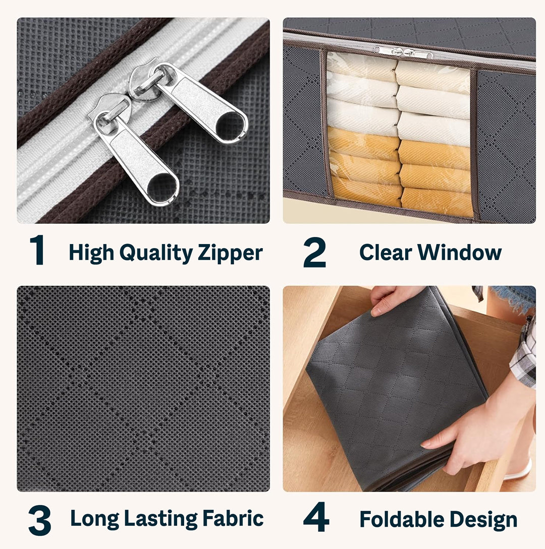 Pack of 3 -  35L Clothes Storage Bag Foldable Storage Boxes with Lids Underbed Wardrobe