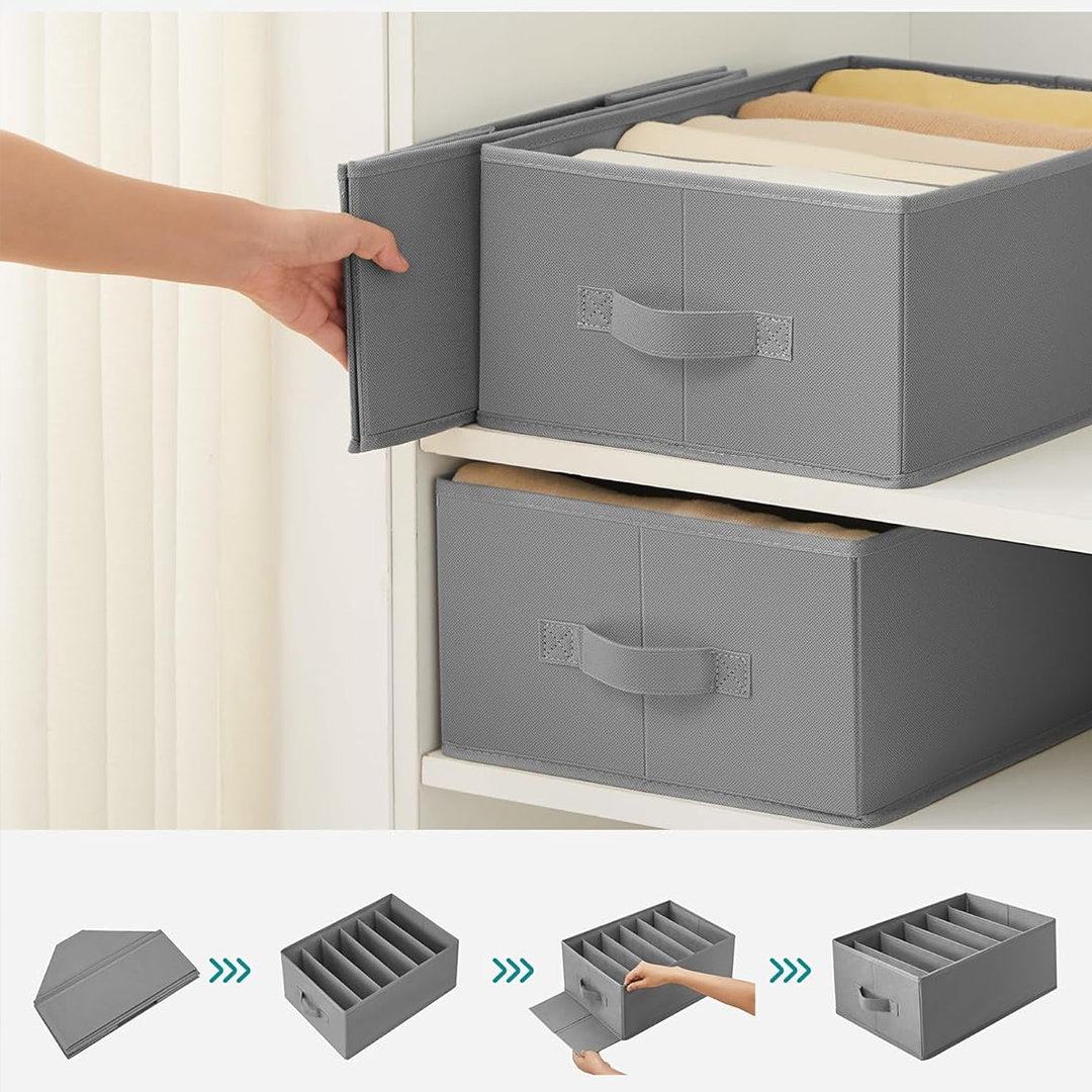 Pack of 3 -  Grid Style Cupboard Clothes Organizer Bag Foldable Storage Boxes with Lids Wardrobe