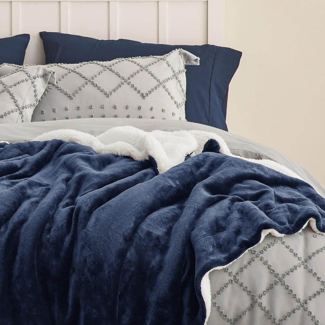Sherpa Fleece Blanket - Double (220 x 230 cm) - Navy