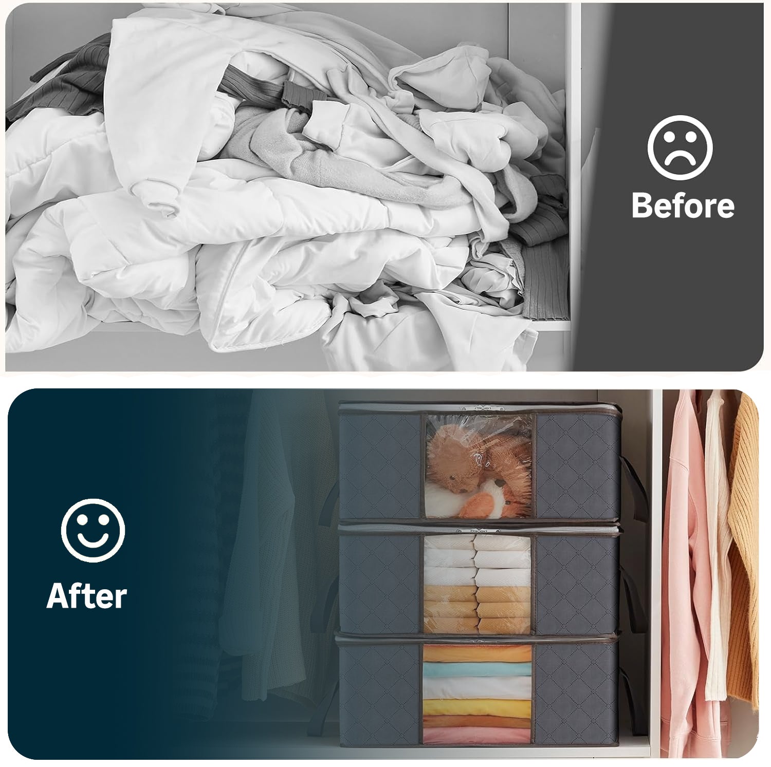 Pack of 3 -  35L Clothes Storage Bag Foldable Storage Boxes with Lids Underbed Wardrobe
