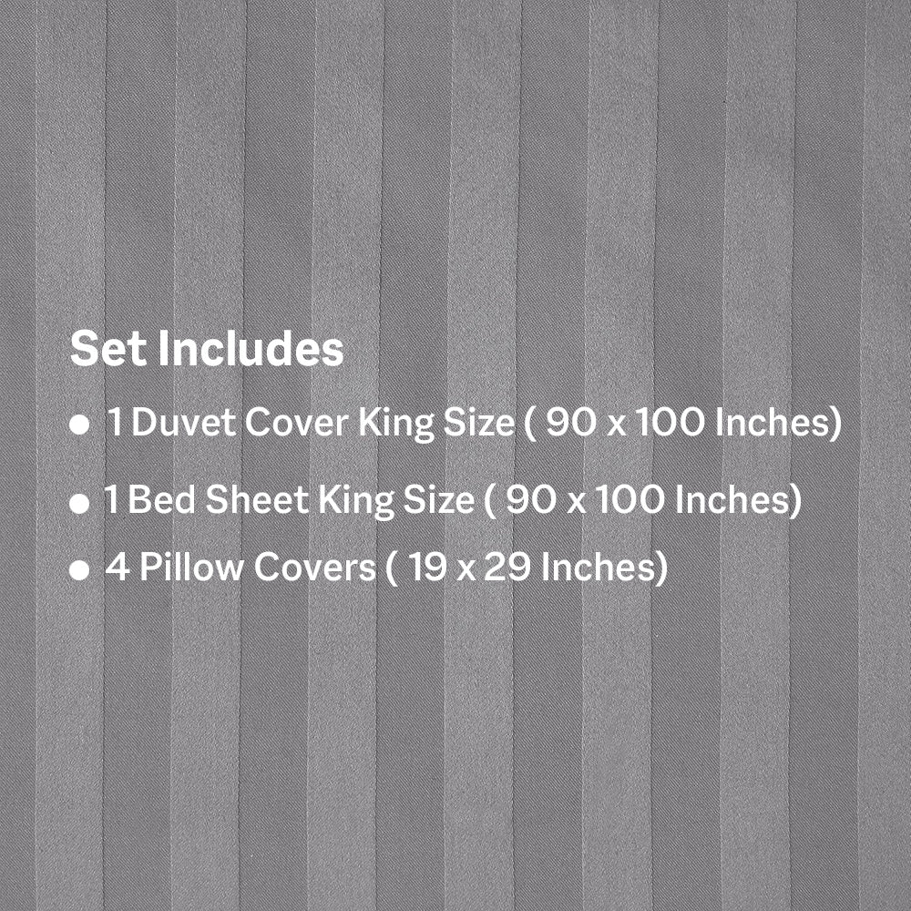 6Pcs Satin Stripes Duvet Cover Set - Silver