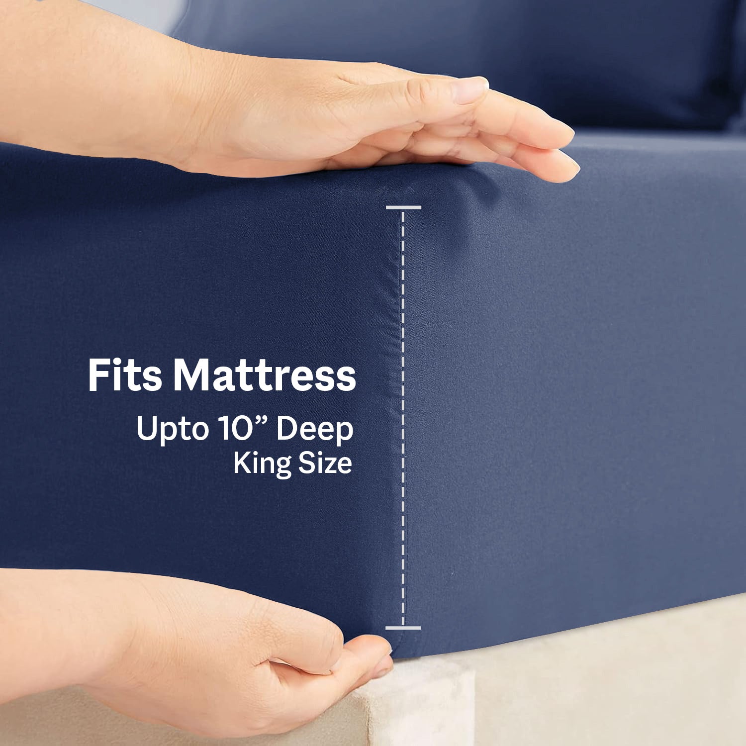 King Size Fitted Bed Sheet with Pillow Covers - Navy Blue
