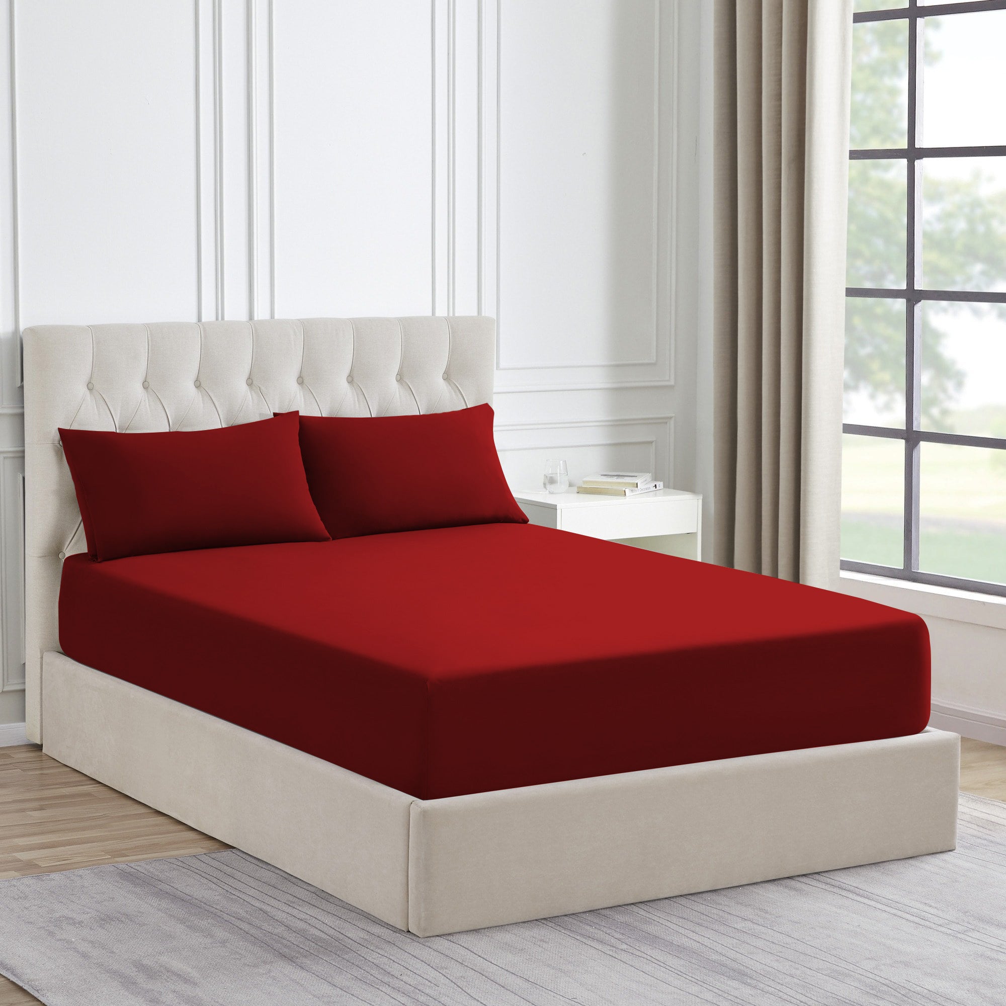 King Size Fitted Bed Sheet with Pillow Covers - Red