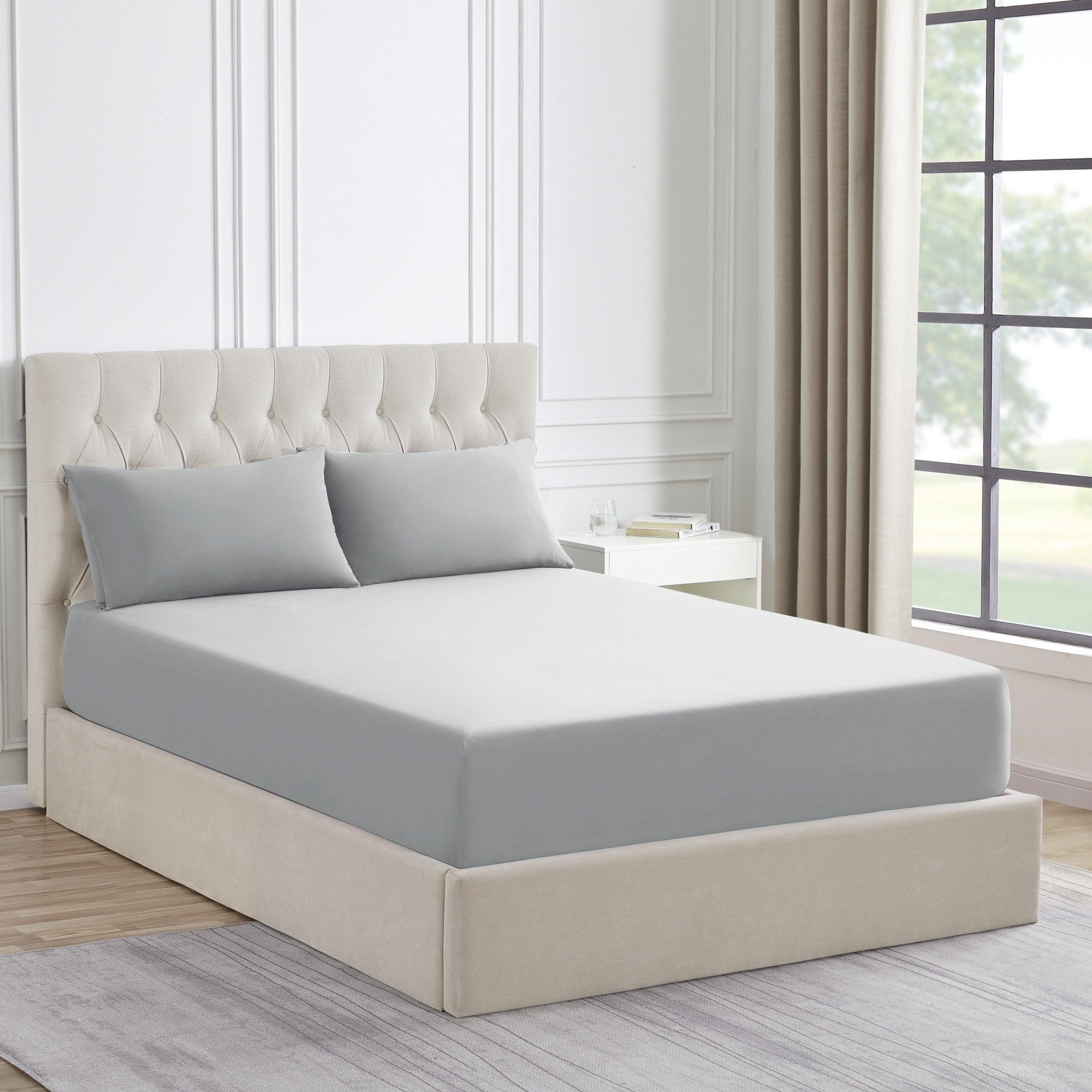 King Size Fitted Bed Sheet with Pillow Covers - Grey