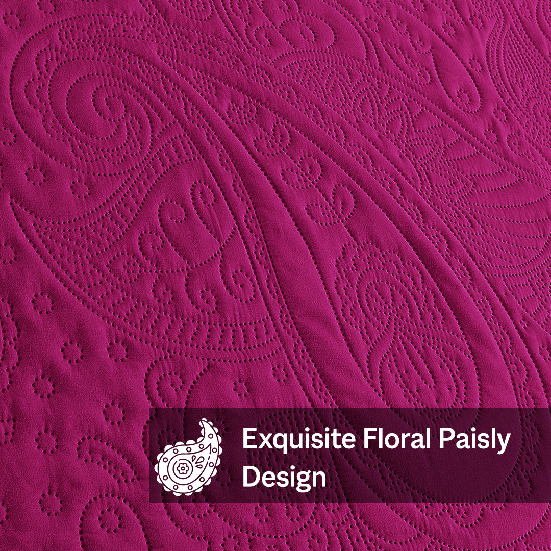 Floral - 3Pcs King Size Summer Quilted Bedspread Set - Purple