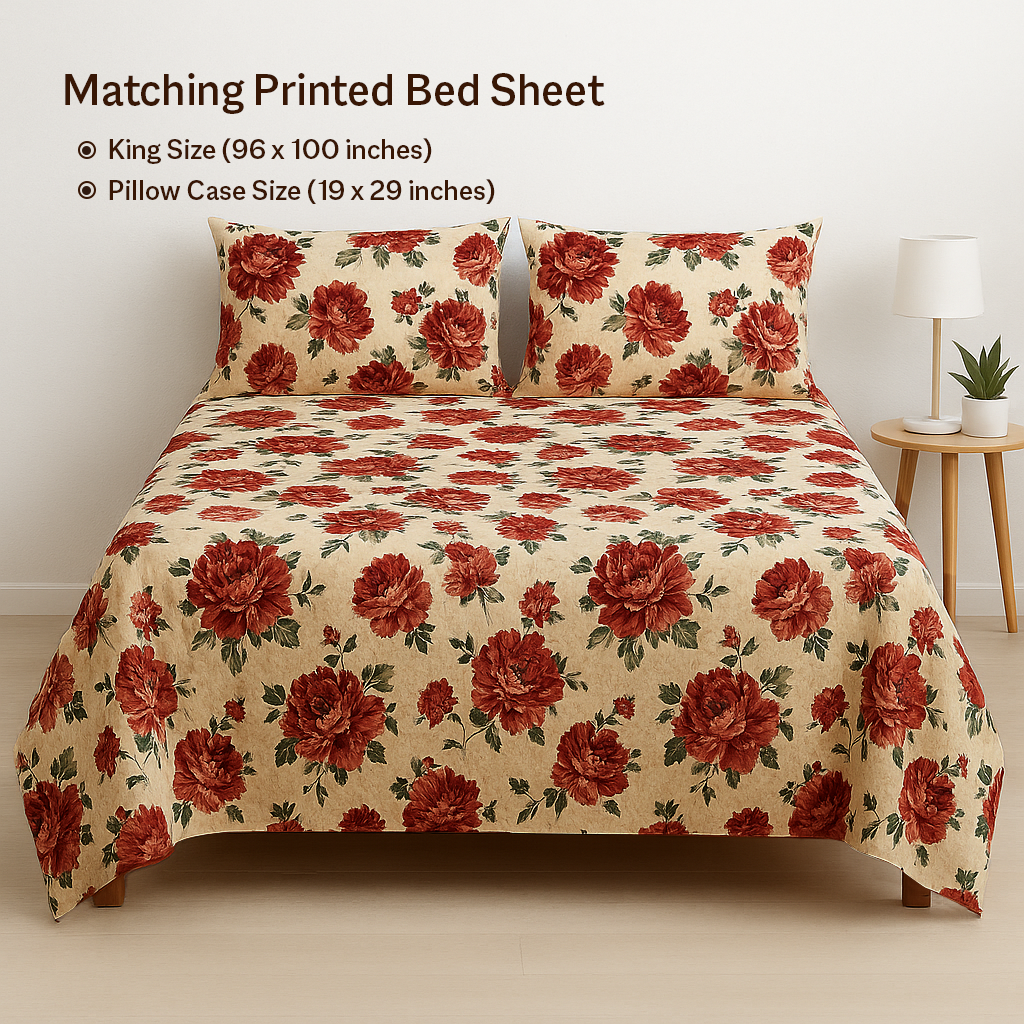 6Pcs Bed Sheet with Comforter & Pillow Cases - King Size - Rose Petals