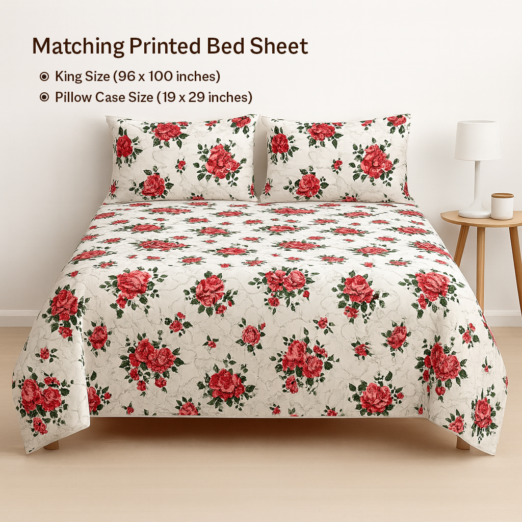 6Pcs Bed Sheet with Comforter & Pillow Cases - King Size  -  Coral