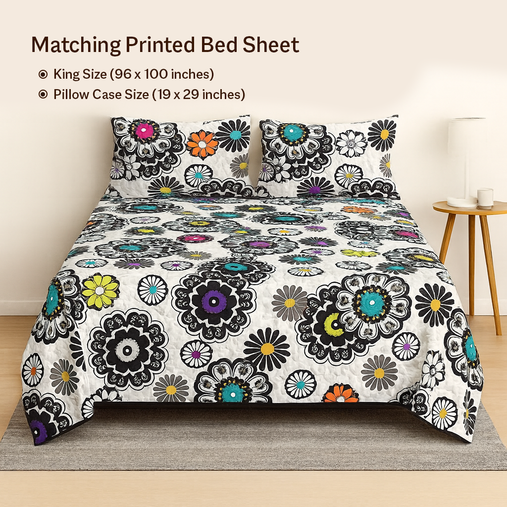 6Pcs Bed Sheet with Comforter & Pillow Cases - King Size  - Peacock Mandalas