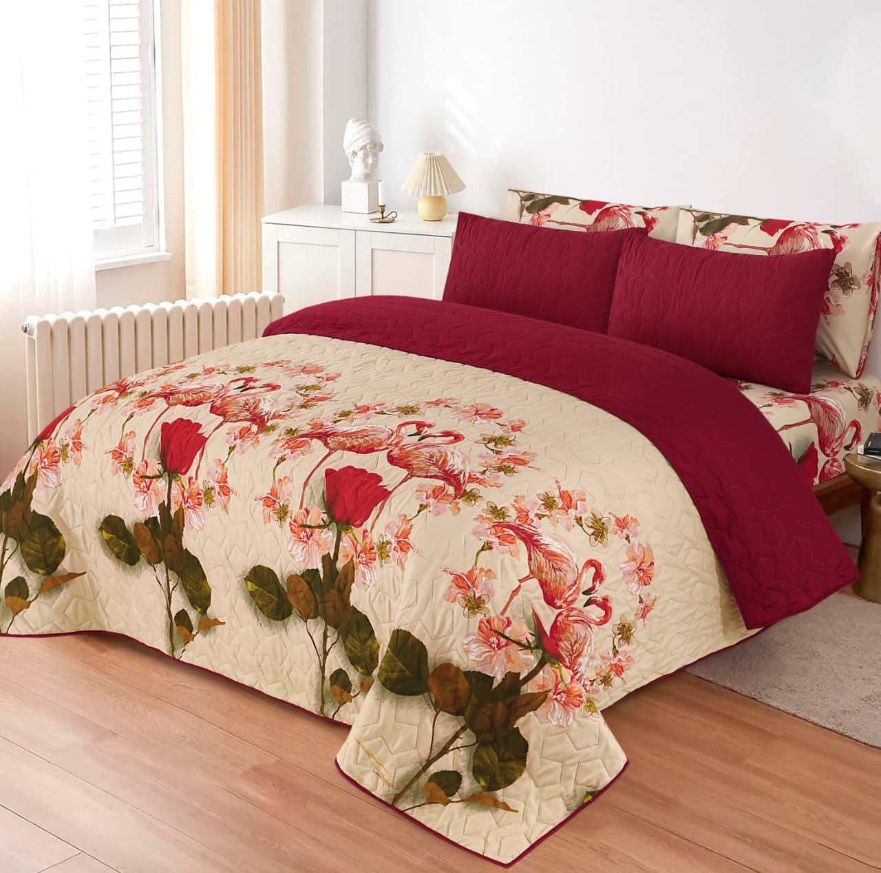 6Pcs Bed Sheet with Comforter & Pillow Cases - King Size - Rose Petals