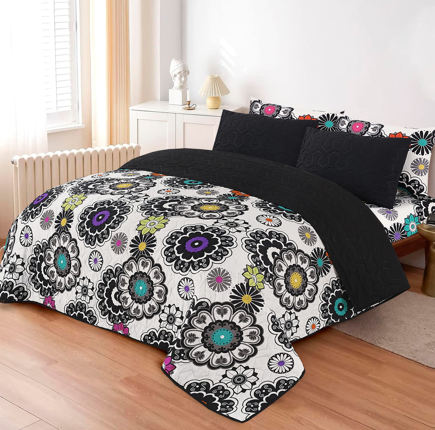 6Pcs Bed Sheet with Comforter & Pillow Cases - King Size  - Peacock Mandalas