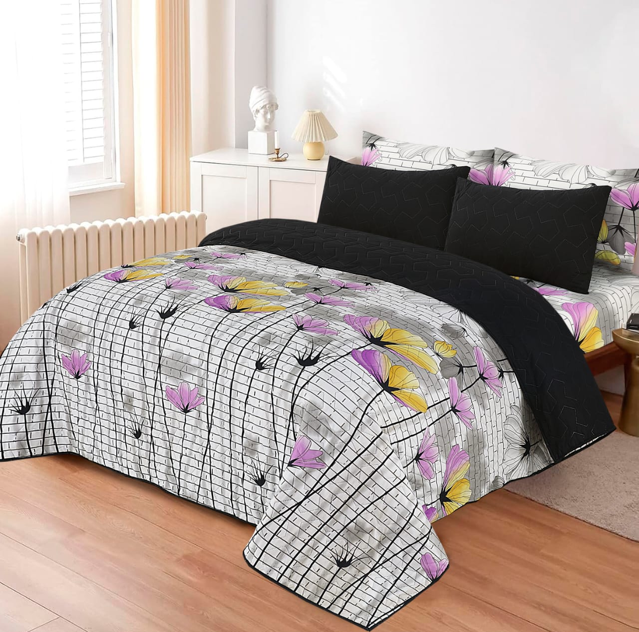 6Pcs Bed Sheet with Comforter & Pillow Cases - King Size - Lily